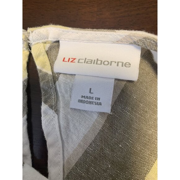 Liz Claiborne Linen Strip Coastal Grandma Midi Dress Size L Chevron - Picture 4 of 8